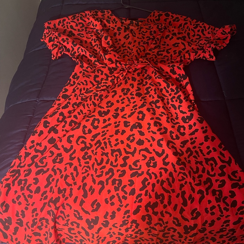 Red and black leopard print dress